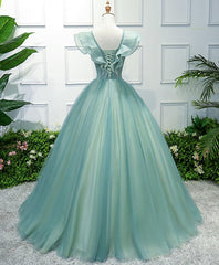 Bridesmaid Dresses Champagne, Green V Neck Tulle Long Prom Dress, Green Evening Dress