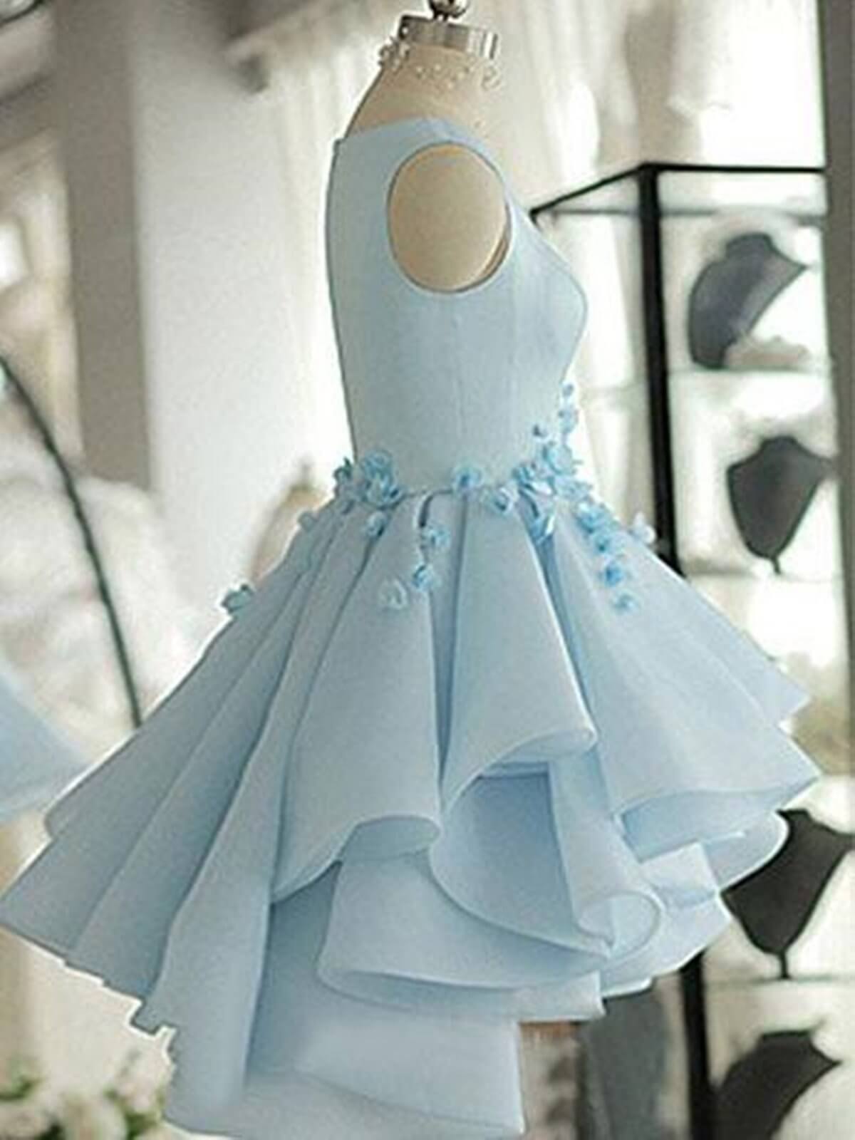 Party Dress Pinterest, 3D Flower Short Blue Prom Dresses, 3D Floral Short Blue Graduation Homecoming Dresses