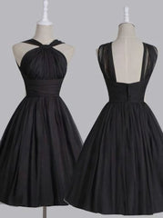 Prom Dresses Glitter, Vintage A Line Straps Knee Length Chiffon Sash Backless Black Party Homecoming Dresses