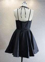 Gala Dress, Princess/A-Line V-Neck Short Black Satin Homecoming/Prom Dresses