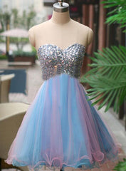 Bridesmaid Dresse Styles, A-Line Sweetheart Multi Color Tulle Short Homecoming Dress 2024 with Beading