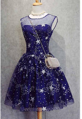 Party Dress Trends, A-Line Scoop Royal Blue Tulle Short Homecoming Dress 2024 with Appliques