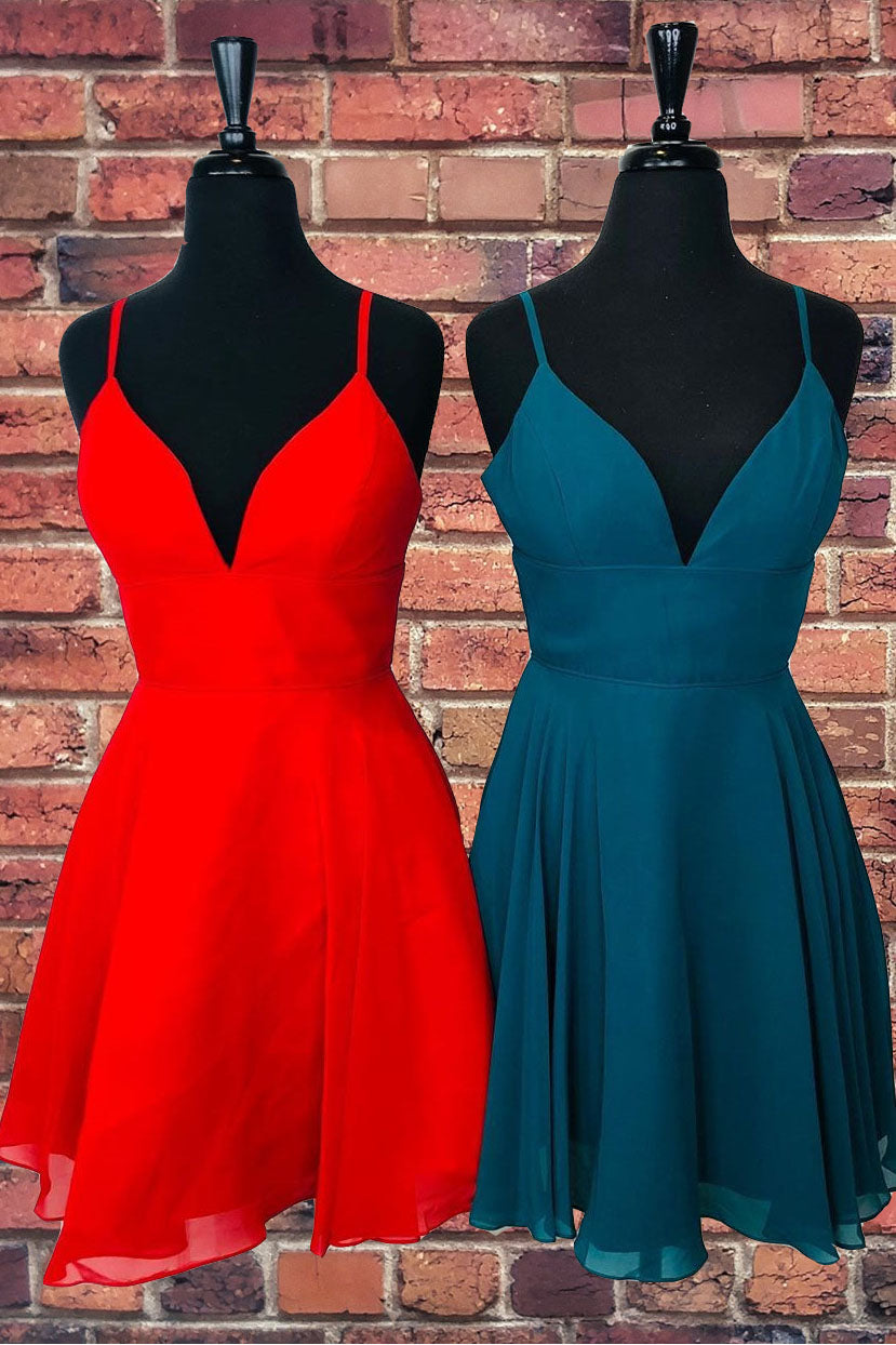 Prom Dress Beautiful, Straps A-Line Chiffon Red Short Dress
