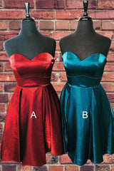 Homecoming Dress Pink, Sweetheart A-Line Satin Red Homecoming Dress