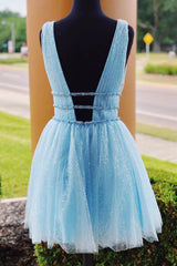Prom Dresses Style, Sparkling Beading Sky Blue Homecoming Dress