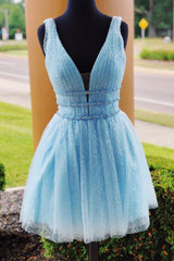 Prom Dresses For 035, Sparkling Beading Sky Blue Homecoming Dress