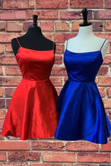 Homecoming Dresses Modest, Straps Royal Blue Short Homecoming Dress with Pockets