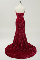 Party Dresses Designer, Fuchsia Sweetheart Neck Sequined Mermaid Prom Dress With Sweep Train