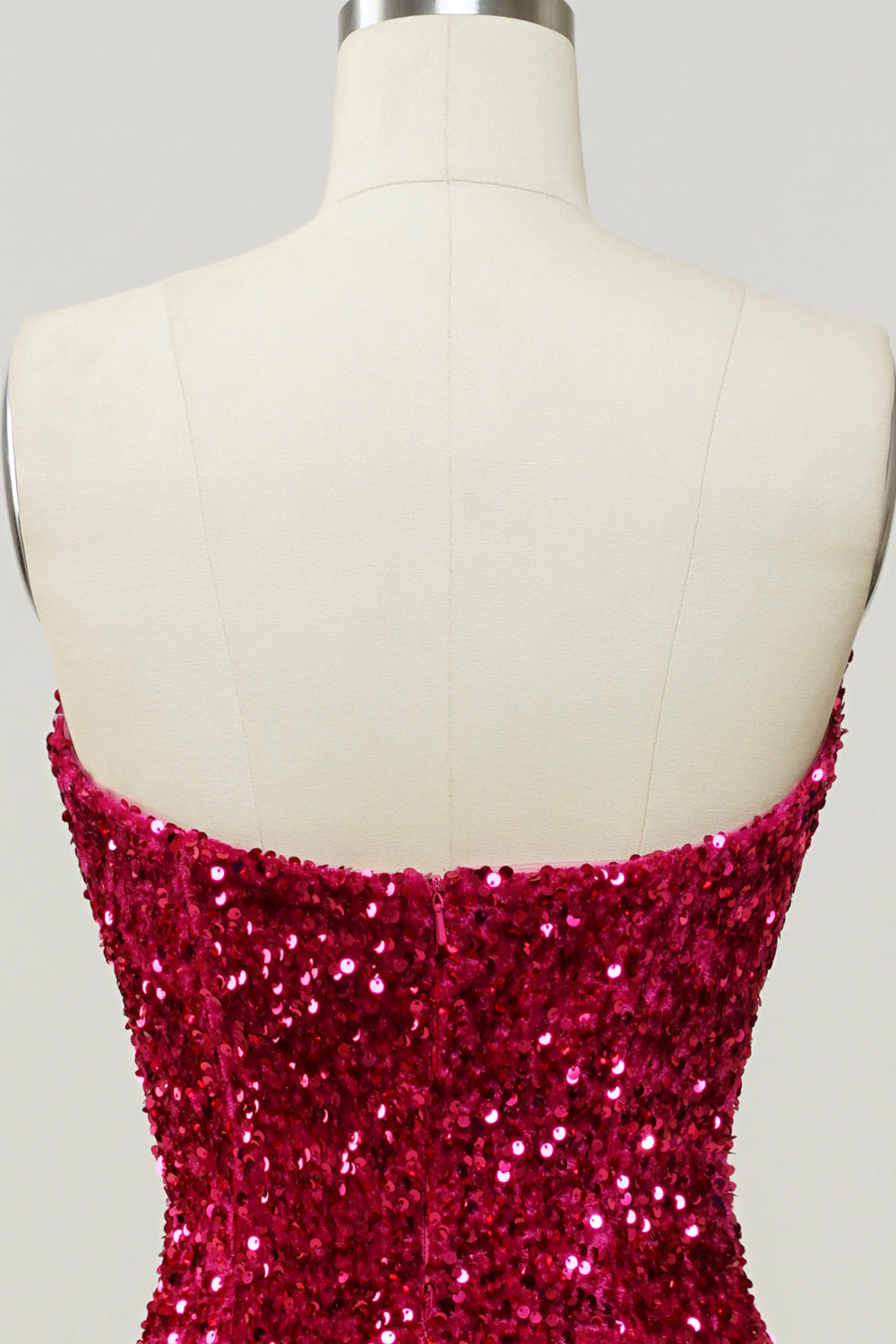 Party Dresses Design, Fuchsia Sweetheart Neck Sequined Mermaid Prom Dress With Sweep Train