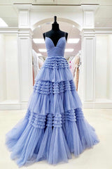 Bridesmaids Dress Websites, Elegant Light Blue Side Slit Tulle Long Prom Dress