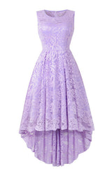 Bridesmaid Dresses Long Sleeve, Sleeveless Hi-Low Lace Lavender Party Dress