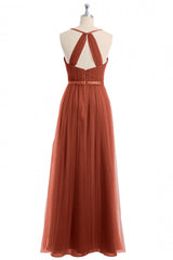 Prom Dress Country, Rust Orange V-Neck Backless A-Line Long Bridesmaid Dress