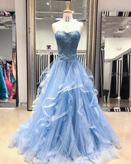 Wedding Party Dress, Gorgeous A Line Sweetheart Appliques Lace Prom Dresses with Ruffles