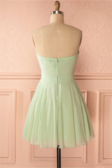 Prom Dress Bodycon, Sage Green Chiffon Strapless A-Line Short Dress