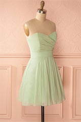 Prom Dresses Bodycon, Sage Green Chiffon Strapless A-Line Short Dress