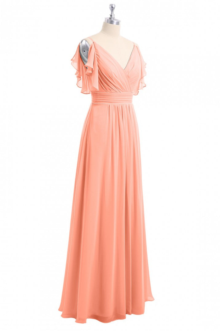 Dress, Rust Orange Cold-Shoulder A-Line Long Bridesmaid Dress