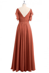Prom Dress Black Girl, Rust Orange Cold-Shoulder A-Line Long Bridesmaid Dress