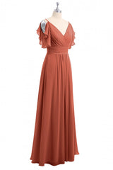 Prom Dresses Black Girls, Rust Orange Cold-Shoulder A-Line Long Bridesmaid Dress