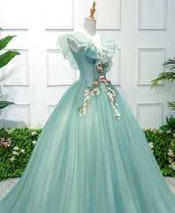 Bridesmaid Dress Color Palettes, Green V Neck Tulle Long Prom Dress, Green Evening Dress