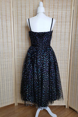 Formal Dress Store, Black A-line Lace-Up Iridescent Prints Tulle Homecoming Dress