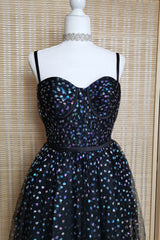 Formal Dress Stores, Black A-line Lace-Up Iridescent Prints Tulle Homecoming Dress