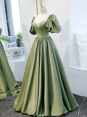 Prom Dresses Cheap, Simple Green Satin Long Prom Dress, Green Evening Dress