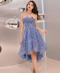 Formal Dresses For 22 Year Olds, Blue Tulle High Low Prom Dress, Blue Homecoming Dress