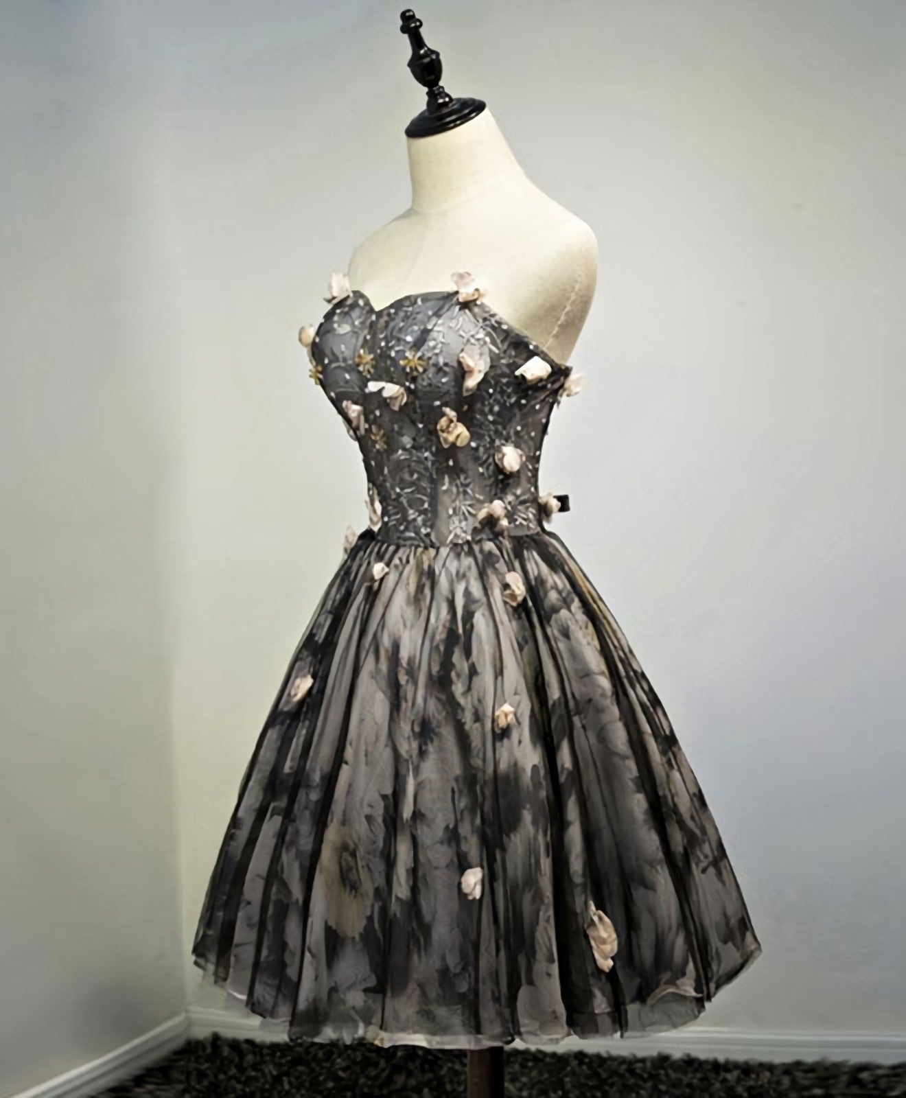 Evening Dresses Mermaid, Black Lace Tulle Short Prom Dress, Black Homecoming Dress
