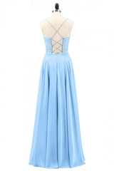 Evening Dress Gown, Light Blue Sweetheart Lace-Up A-Line Long Bridesmaid Dress