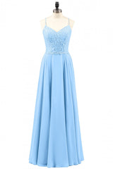 Evening Dress Wholesale, Light Blue Sweetheart Lace-Up A-Line Long Bridesmaid Dress