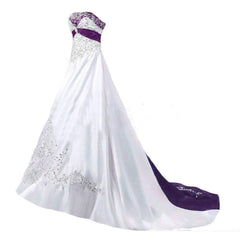 Wedding Dresses Long Sleev, Strapless Satin A-line Embroidery 2024 Wedding Dresses