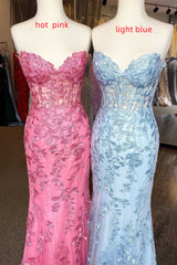 Bridesmaid Dress Designs, Sweetheart Mermaid Long Prom Dress with Lace Appliques