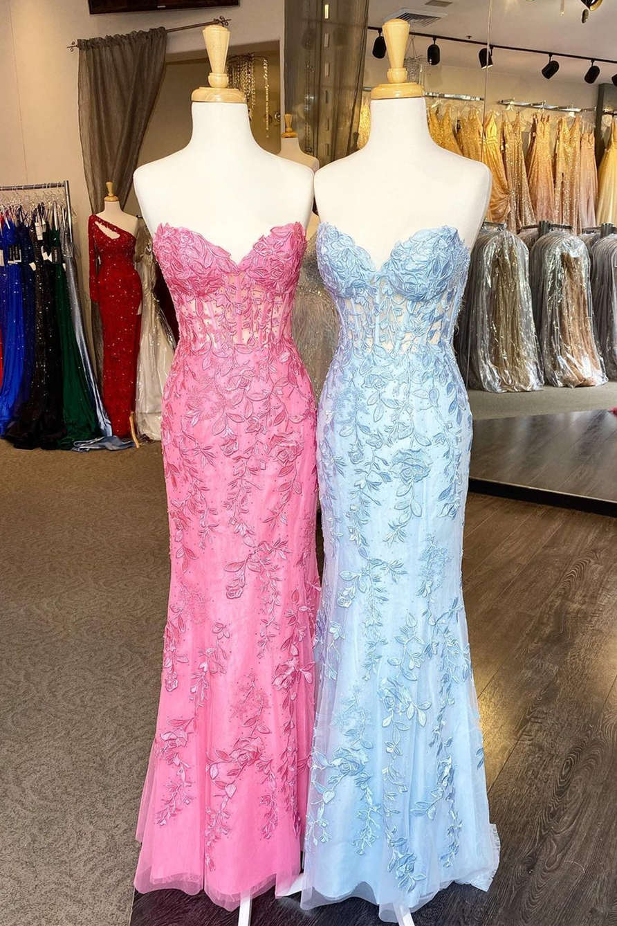 Bridesmaid Dresses Designs, Sweetheart Mermaid Long Prom Dress with Lace Appliques