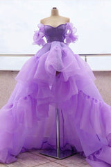 Prom Dresses Under 100, Purple tulle high low prom dress, purple evening dress