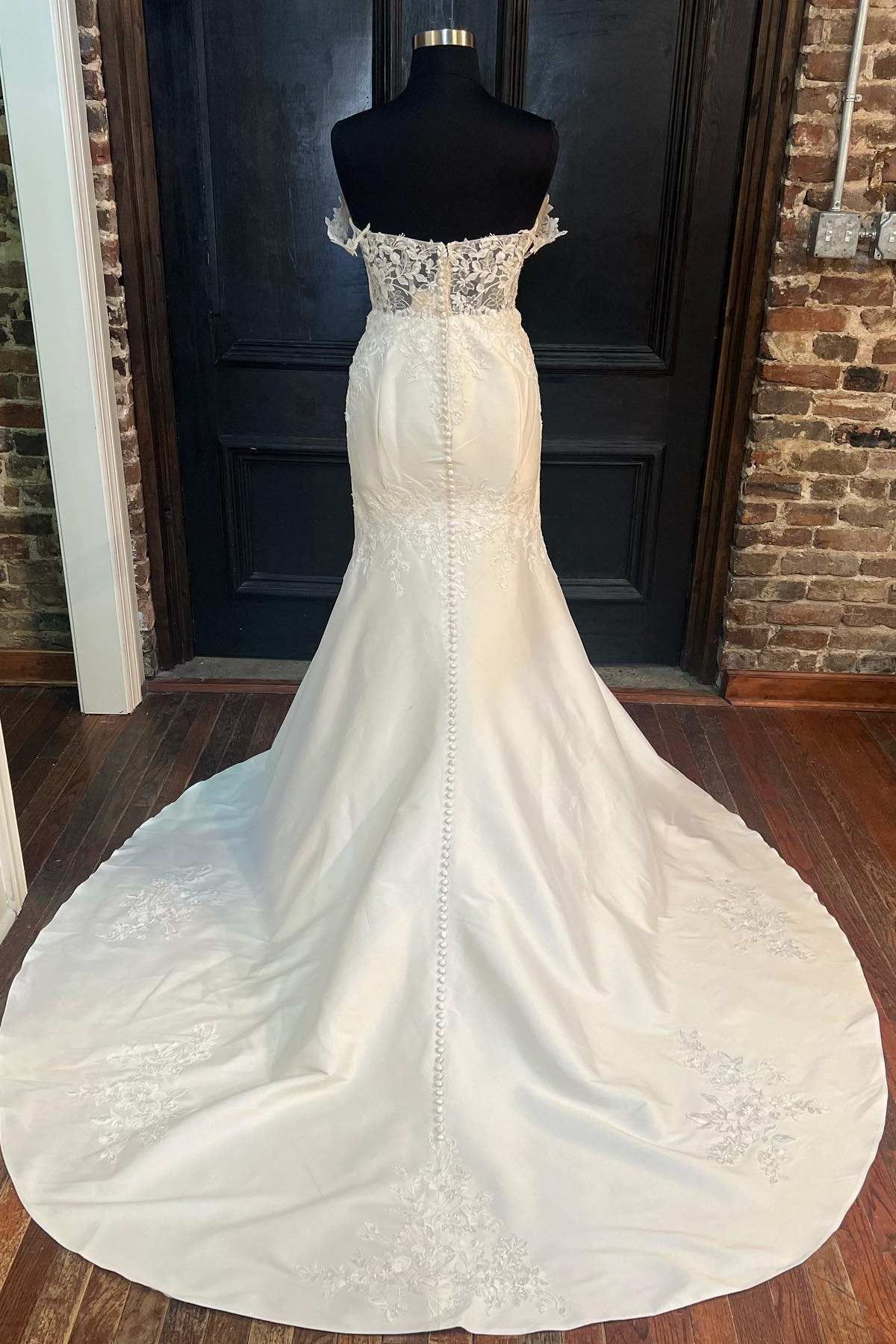 Wedding Dresses Online, White Satin Off-the-Shoulder Mermaid Long Wedding Dress