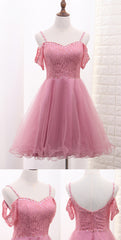 Wedding Decor, Chic Tulle Lace Spaghetti Strap With Beading Homecoming Dresses