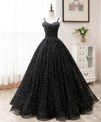 Evening Dress Designs, Black Sweetheart Tulle Long Prom Dress, Black Tulle Formal Dress