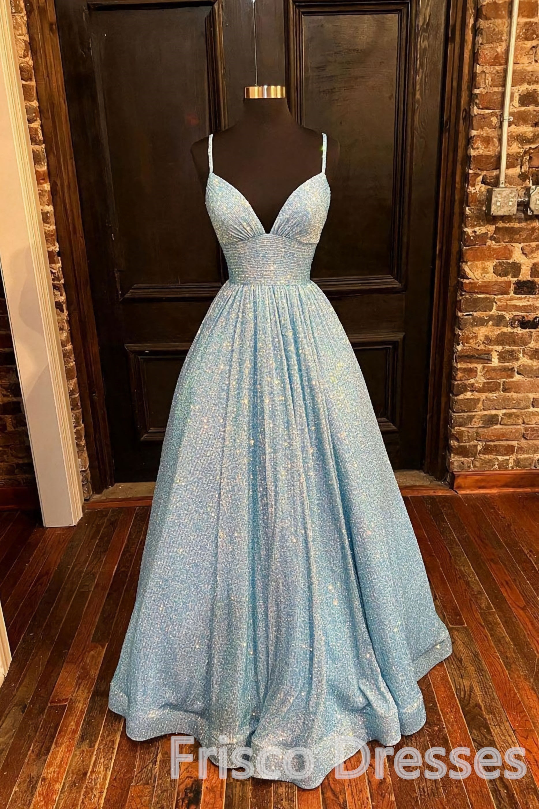 Bridesmaid Dress 2044, Blue A-Line V-Neck Simple Sequin Formal Evening Dresses Long Prom Dresses