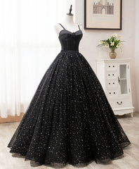 Evening Dress Designer, Black Sweetheart Tulle Long Prom Dress, Black Tulle Formal Dress