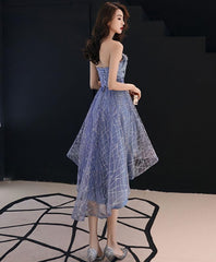 Formal Dresses For Middle School, Blue Tulle High Low Prom Dress, Blue Homecoming Dress