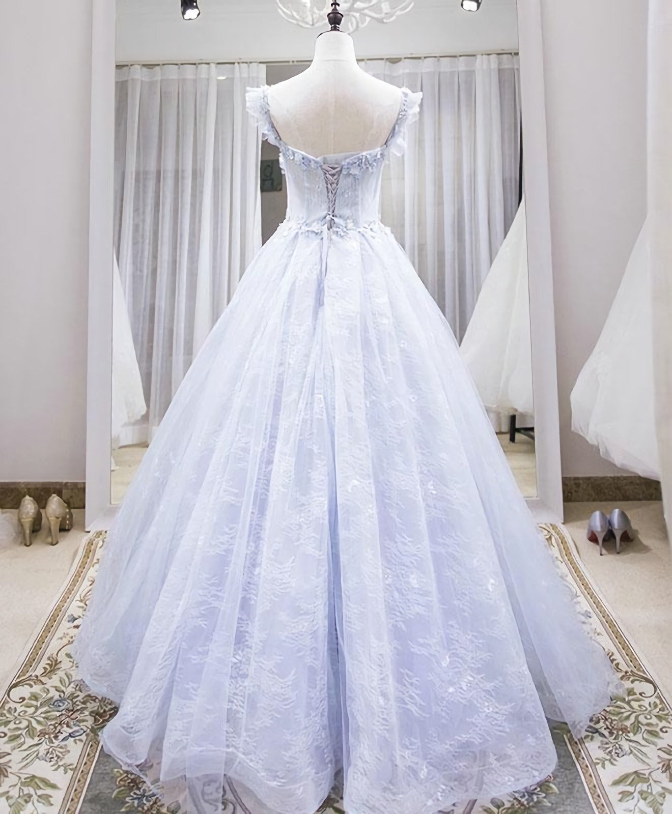 Bridesmaids Dress Long, Light Blue Tulle Lace Long Prom Dress, Blue Evening Dress