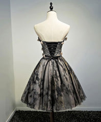 Evening Dress Lace, Black Lace Tulle Short Prom Dress, Black Homecoming Dress