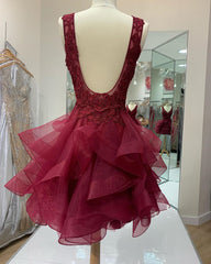 Prom Dresses Inspiration, Burgundy Short Homecoming Dress, Backless 6189