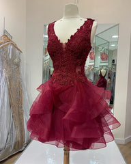Prom Dresses Shops, Burgundy Short Homecoming Dress, Backless 6189
