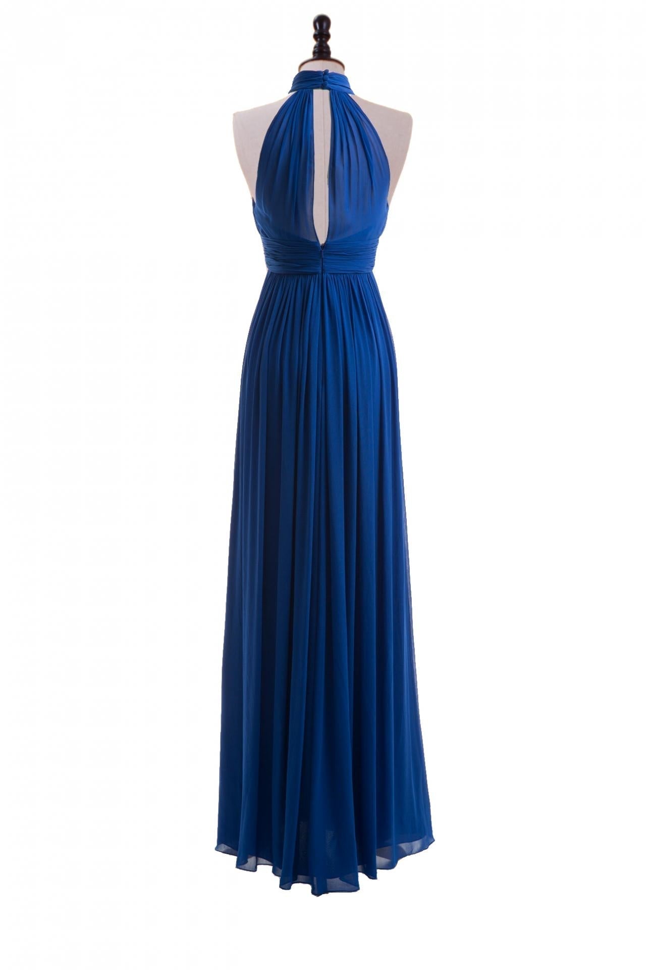 Bridesmaid Dress Colors Scheme, Royal Blue Chiffon Halter Keyhole Long Formal Dress