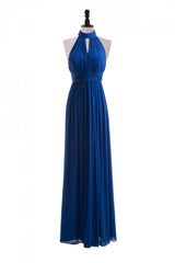 Bridesmaid Dresses Color Scheme, Royal Blue Chiffon Halter Keyhole Long Formal Dress