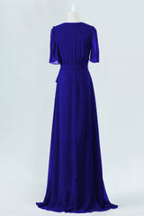 Bridesmaid Dress Color Schemes, Royal Blue Chiffon Wrap Long Bridesmaid Dress