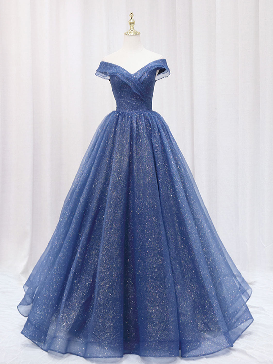 Prom Dress For Teen, A-Line Dark Blue Tulle Long Prom Dresses, Blue Formal Evening Dress