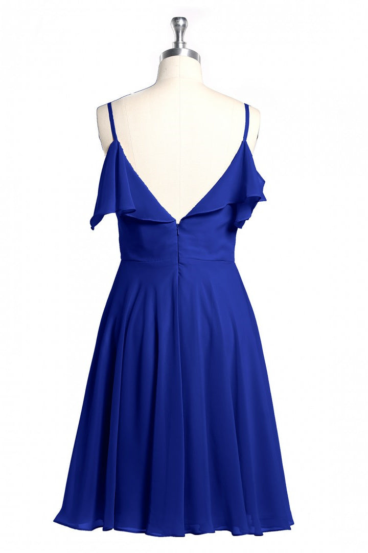 Cute Dress, Royal Blue Spaghetti Straps Ruffled A-Line Short Bridesmaid Dress
