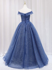 Prom Dresses Nearby, A-Line Dark Blue Tulle Long Prom Dresses, Blue Formal Evening Dress